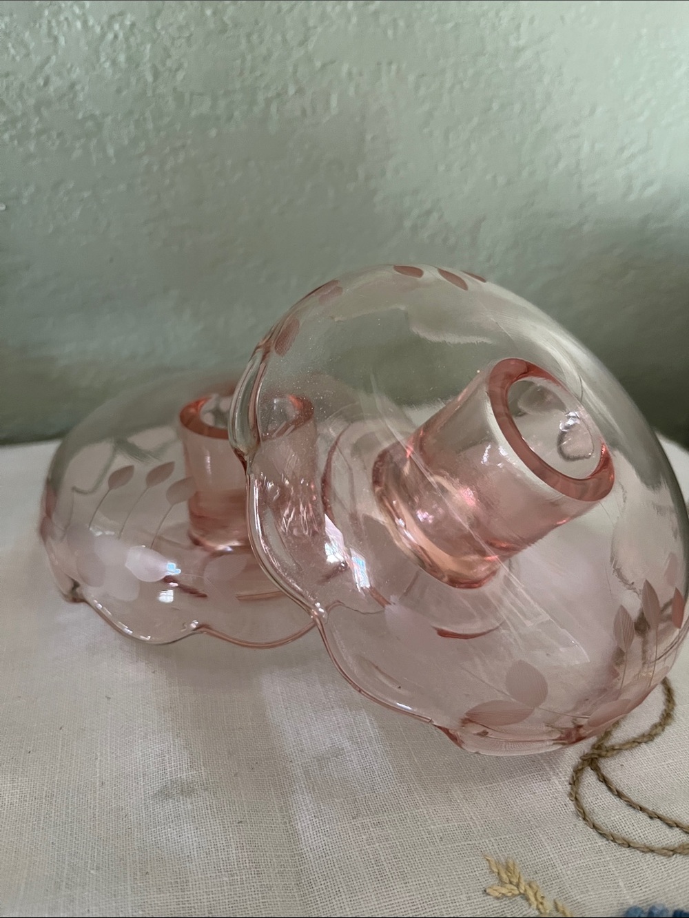 Cambridge Glass Pink Dome Candlestick Holders Etched Elegant Depression Glass